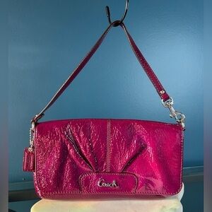 Coach Ashley Magenta Crinkle Patent Leather Mini Purse Wristlet Clutch